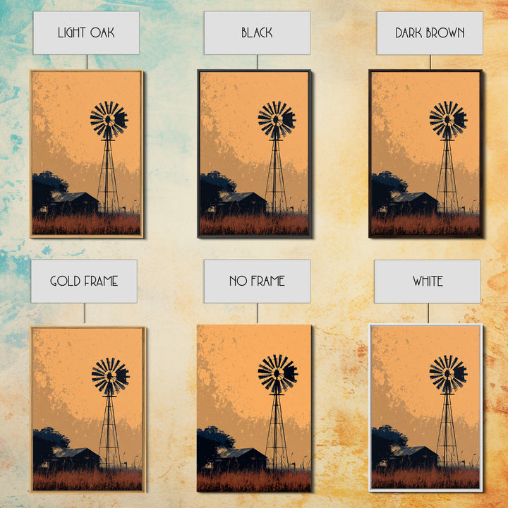 Windmill Silhouette at Sunset Canvas Print, Farmhouse Art, Art Prints, Farmhouse Decor, Fine Art, Harvest, Sage Green Wall Art, FAR-2x3-49