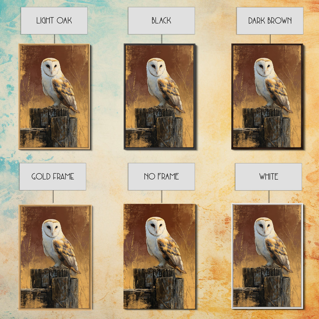 Barn Owl Perched on Aged Wood Framed Canvas Print, Farmhouse Art, Textured Painting, Farmhouse Decor, Fine Art, Harvest, FAR-2x3-55