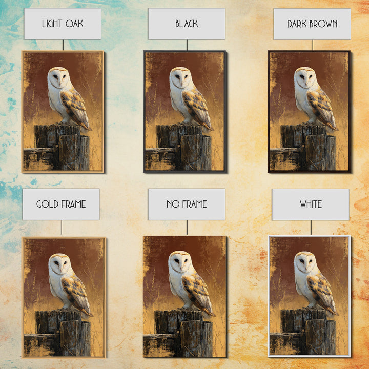 Barn Owl Perched on Aged Wood Framed Canvas Print, Farmhouse Art, Textured Painting, Farmhouse Decor, Fine Art, Harvest, FAR-2x3-55