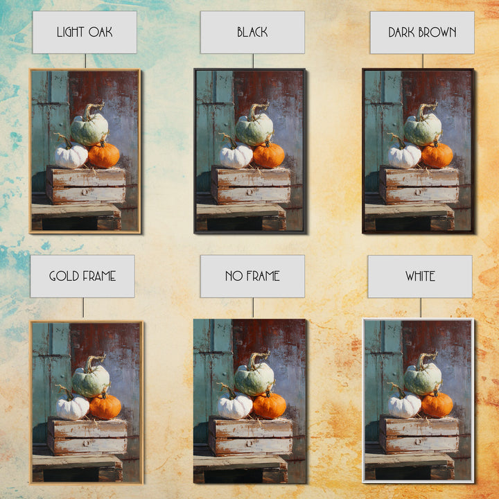 Pumpkins Stacked on a Wooden Crate Framed Canvas Print, Farmhouse Art, Digital Print, Farmhouse Decor, Fine Art, Harvest, FAR-2x3-69