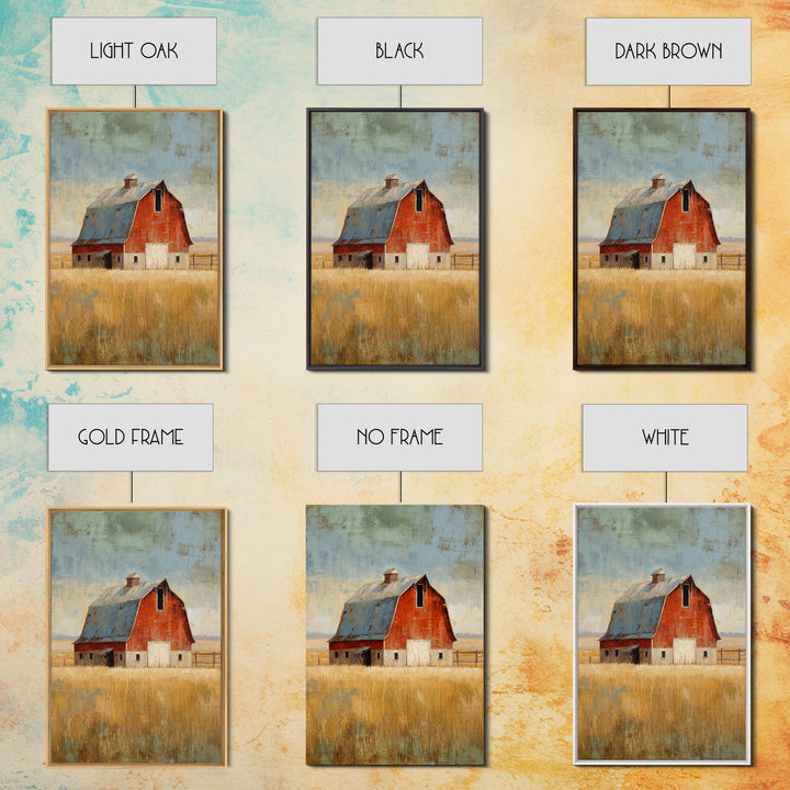 Rustic Barn in Golden Field Light Canvas Print, Farmhouse Art, Digital Prints, Farmhouse Decor, Harvest, Watercolor Painting, FAR-2x3-82