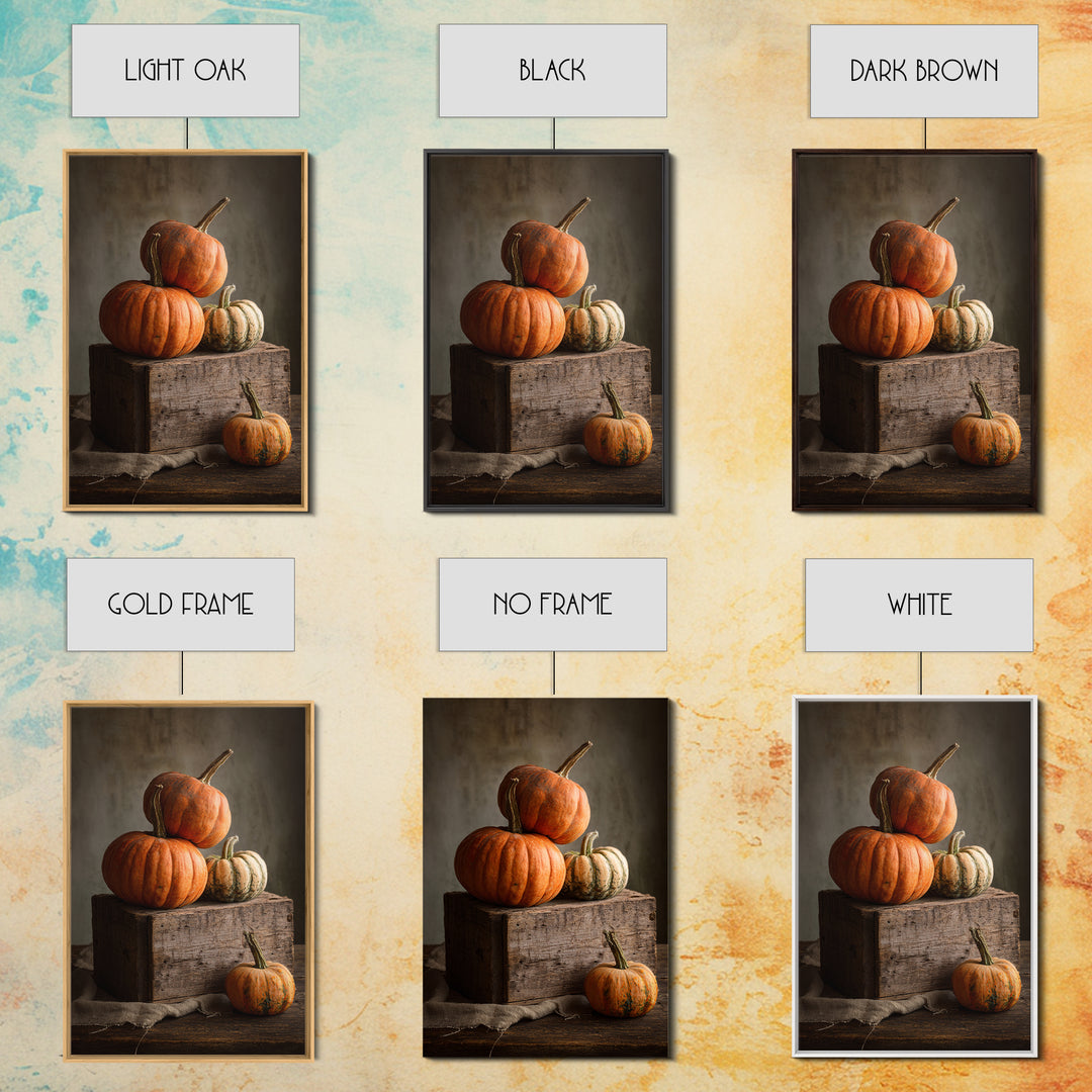 Pumpkins Stacked on a Wooden Crate Framed Canvas Print, Farmhouse Art, Digital Print, Farmhouse Decor, Fine Art, Harvest, FAR-2x3-93