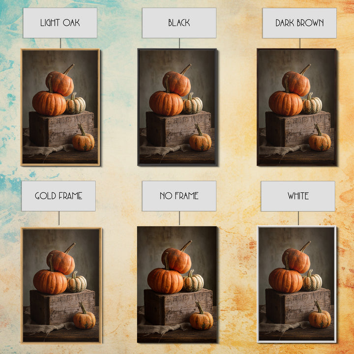 Pumpkins Stacked on a Wooden Crate Framed Canvas Print, Farmhouse Art, Digital Print, Farmhouse Decor, Fine Art, Harvest, FAR-2x3-93