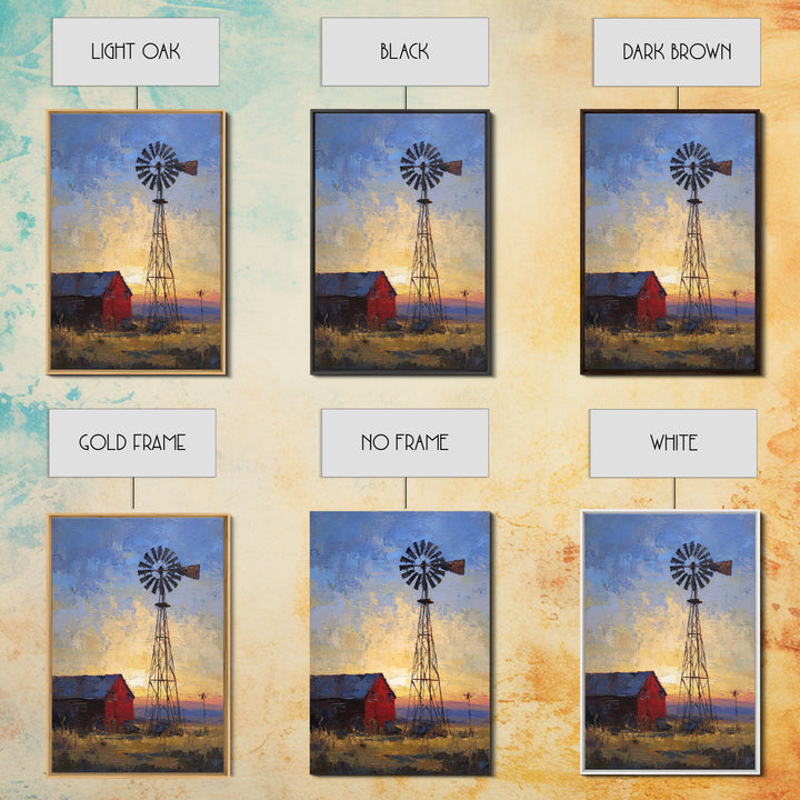 Windmill Silhouette at Sunset Framed Canvas Print, Farmhouse Art, Printable Art, Farmhouse Decor, Harvest, Landscape Painting, FAR-2x3-97