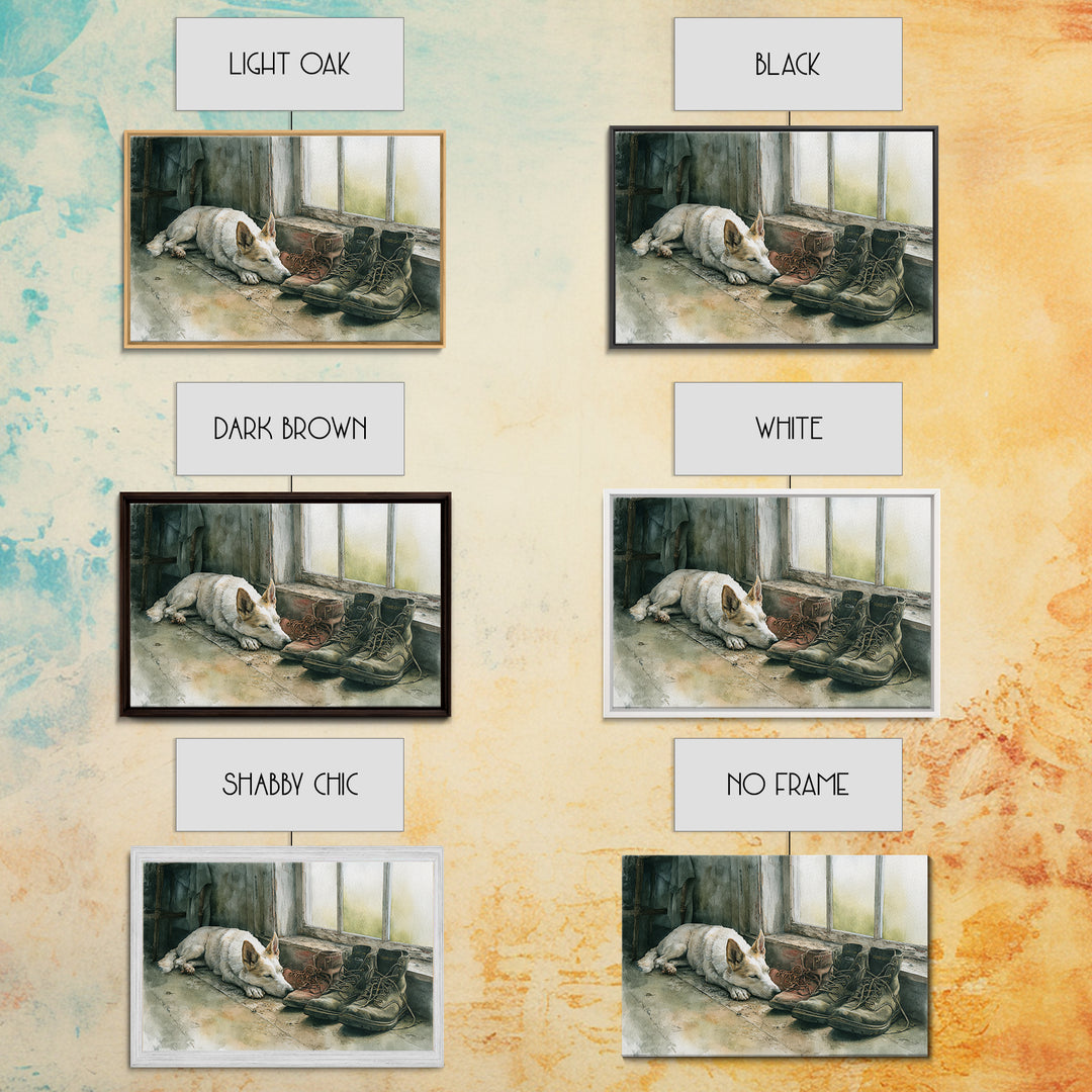 Farm Dog Lying Beside Weathered Boots Canvas Print, Farmhouse Art, Farmhouse Wall Decor, Farmhouse Decor, Oil Painting, Harvest, FAR-3x2-61