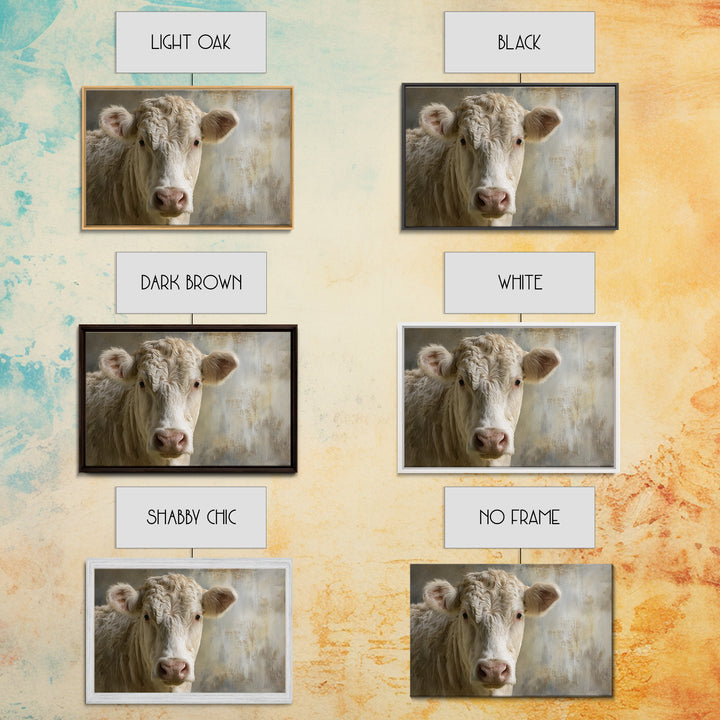 White Cow Portrait Framed Canvas Print, Farmhouse Art, Gallery Decor, Farmhouse Decor, Oil Painting, Harvest, Contemporary Art, FAR-3x2-77