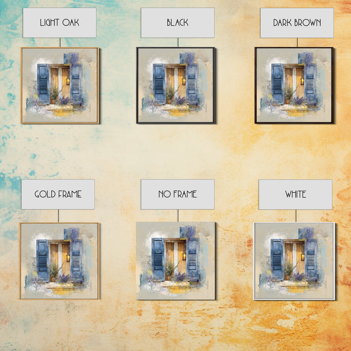 Weathered Window with Blue Shutters Canvas Print, French Country Art, Botanical Wall Art, Farmhouse Decor, Watercolor Art, FCA-1x1-45