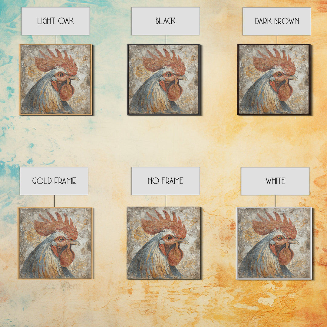 Rooster Portrait in Rustic French Palette Canvas Print, French Country Art, Botanical Prints, Farmhouse Decor, Country, FCA-1x1-50