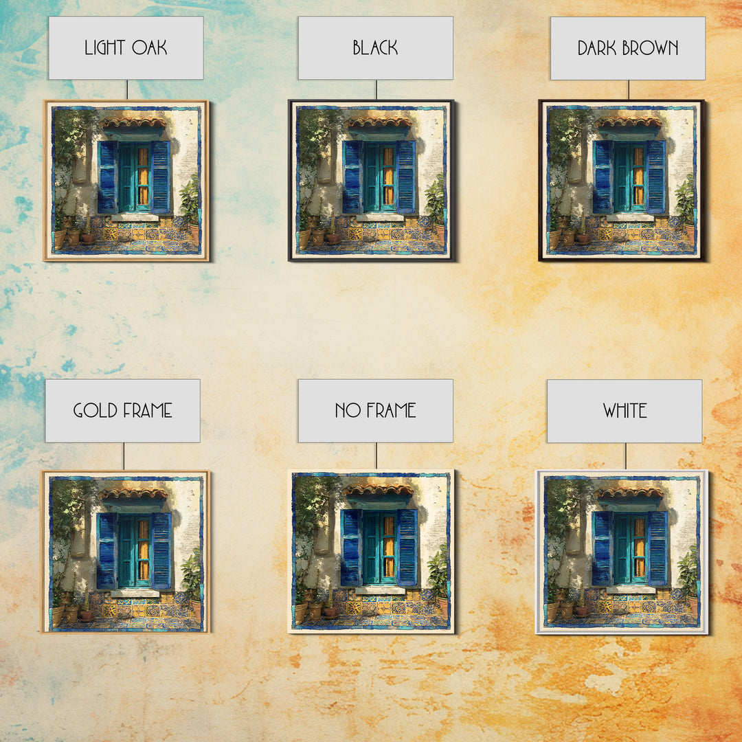 Weathered Window with Blue Shutters Canvas Print, French Country Art, Botanical Wall Art, Farmhouse Decor, Watercolor Art, FCA-1x1-69