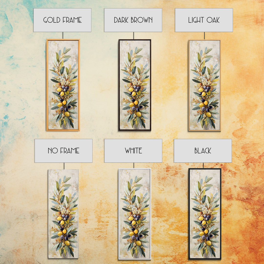 Olive Branch Wreath on Cream Ground Framed Canvas Print, French Country Art, Farmhouse Wall Decor, Farmhouse Decor, Country, FCA-1x3-58