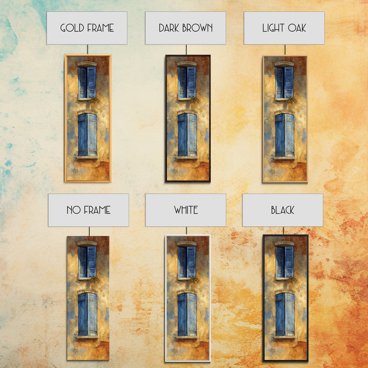 Weathered Window with Blue Shutters Canvas Print, French Country Art, Botanical Wall Art, Farmhouse Decor, Watercolor Art, FCA-1x3-9