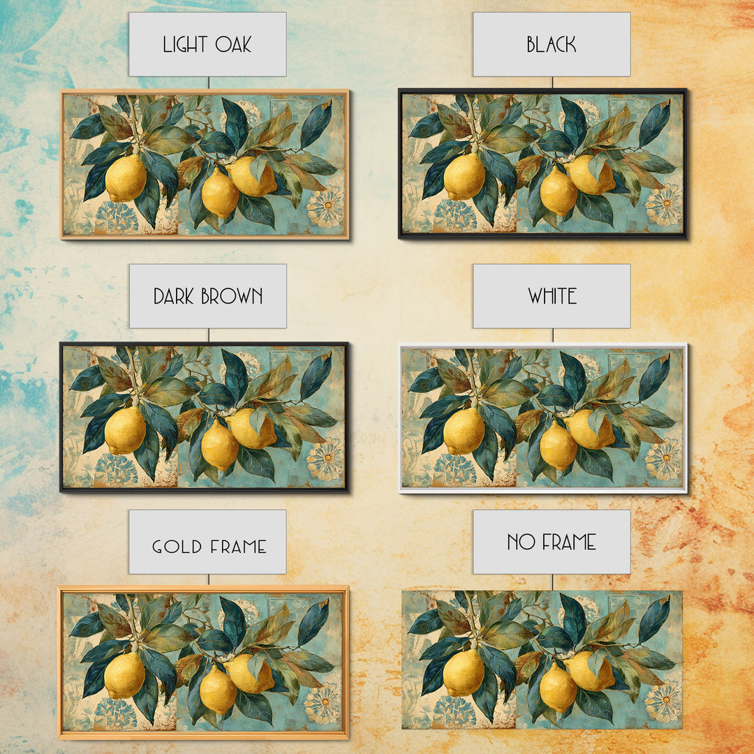 Aged Botanical Plate of Lemons and Leaves Canvas Print, French Country Art, Farmhouse Decor, Watercolor Art, Country, FCA-2x1-32