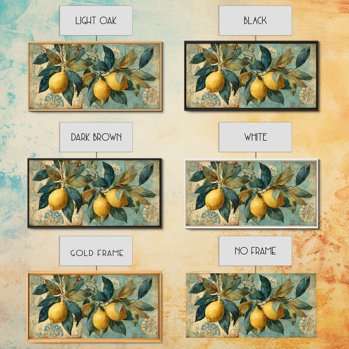Aged Botanical Plate of Lemons and Leaves Canvas Print, French Country Art, Farmhouse Decor, Watercolor Art, Country, FCA-2x1-32