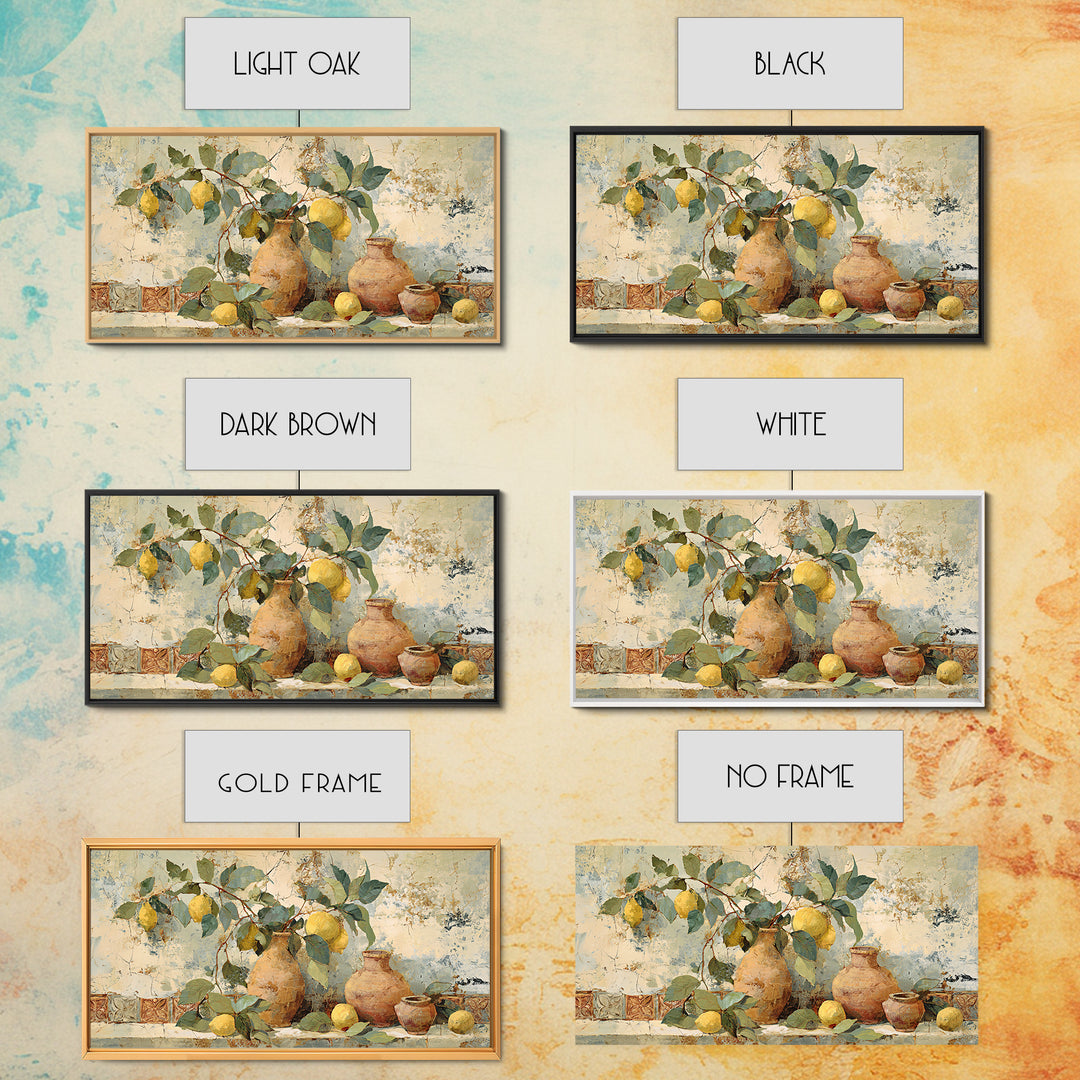 Aged Botanical Plate of Lemons and Leaves Framed Canvas Print, French Country Art, Digital Art, Farmhouse Decor, Country, FCA-2x1-56