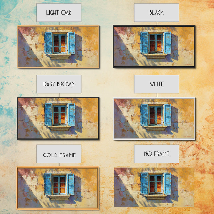 Weathered Window with Blue Shutters Framed Canvas Print, French Country Art, Boho Decor, Farmhouse Decor, Abstract Art, Country, FCA-2x1-65