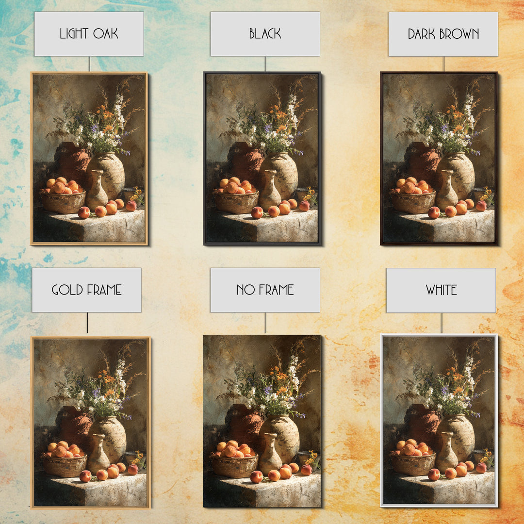 Basket of Fresh Peaches and Wildflowers Canvas Print, French Country Art, Floral Wall Art, Farmhouse Decor, Country, FCA-2x3-100