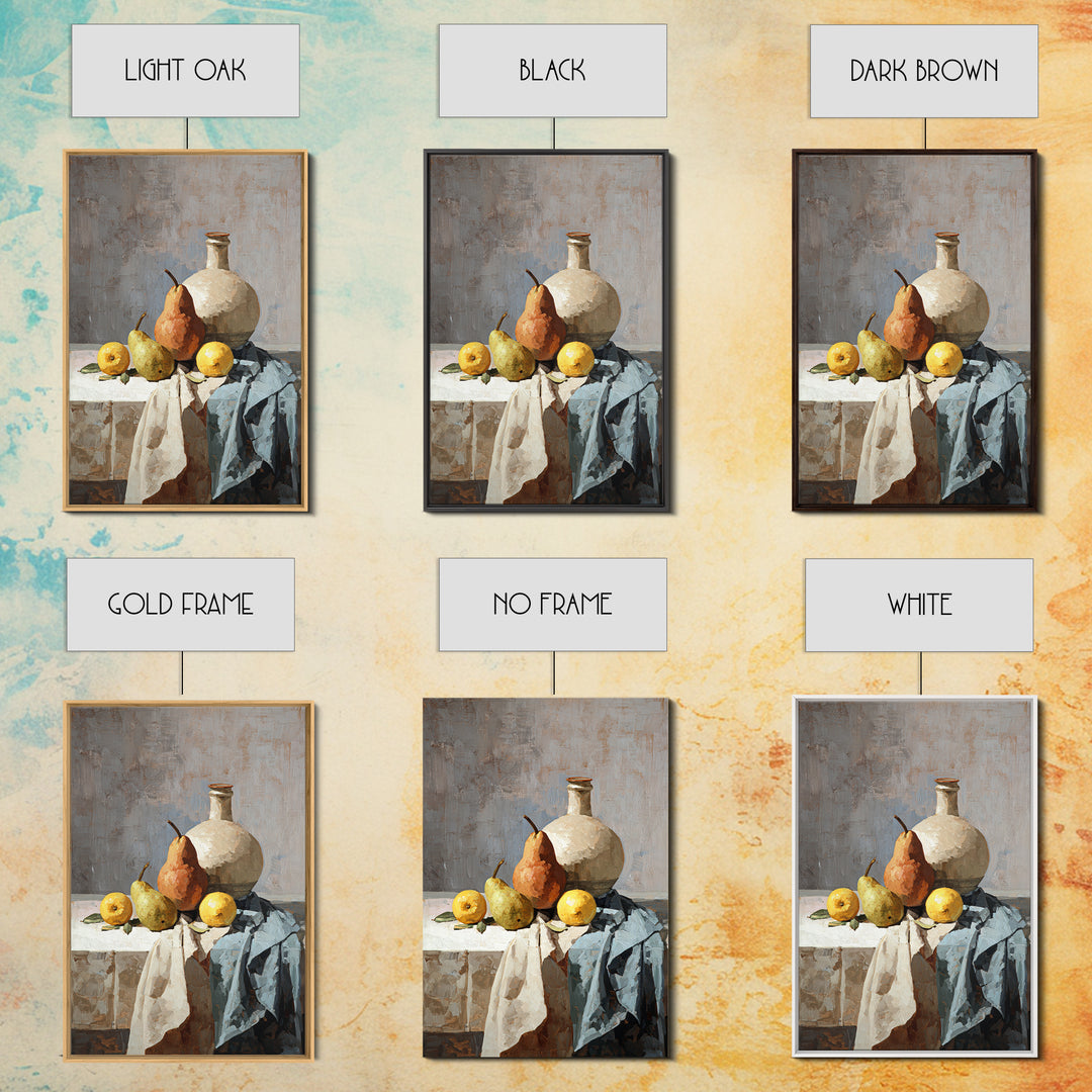 Pear Still Life on Linen Tablecloth Framed Canvas Print, French Country Art, Downloadable Art, Farmhouse Decor, Country, FCA-2x3-12