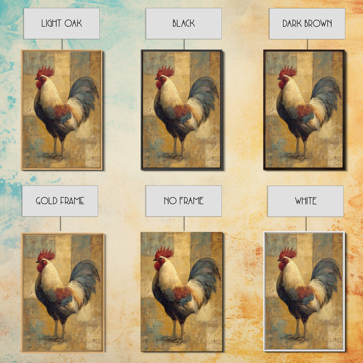 Rooster Portrait in Rustic French Palette Framed Canvas Print, French Country Art, Neutral Decor, Farmhouse Decor, Oil Painting, FCA-2x3-34