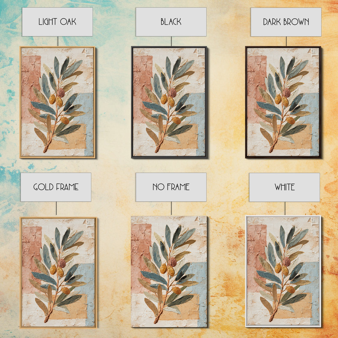 Olive Branch Wreath on Cream Ground Framed Canvas Print, French Country Art, Downloadable Art, Farmhouse Decor, Oil Painting, FCA-2x3-6