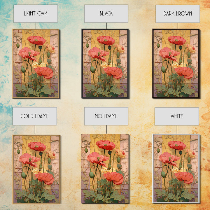 Poppies Beside a Stone Garden Wall Canvas Print, French Country Art, Digital Download Art, Farmhouse Decor, Oil Painting, FCA-2x3-71