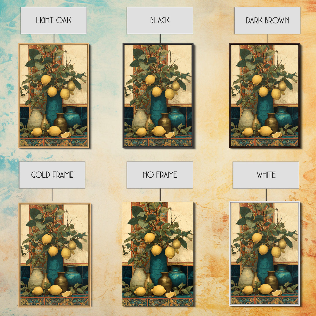 Aged Botanical Plate of Lemons and Leaves Framed Canvas Print, French Country Art, Farmhouse Decor, Fine Art, Country, FCA-2x3-92
