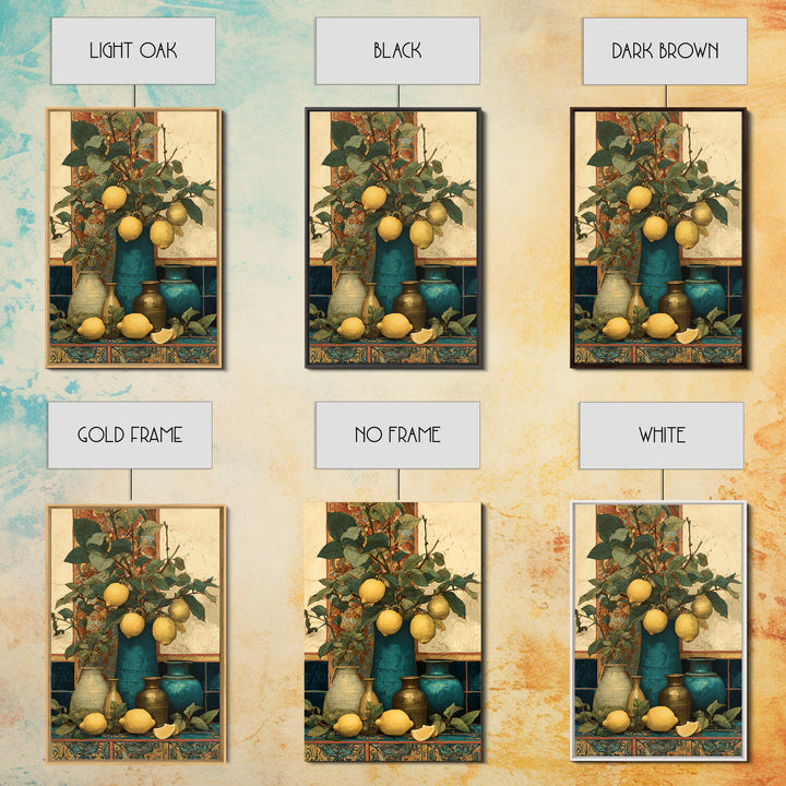 Aged Botanical Plate of Lemons and Leaves Framed Canvas Print, French Country Art, Farmhouse Decor, Fine Art, Country, FCA-2x3-92