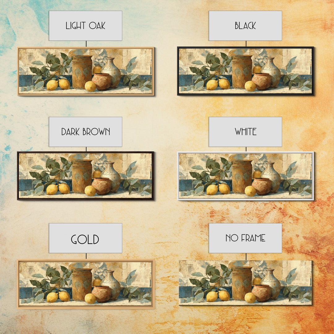 Aged Botanical Plate of Lemons and Leaves Canvas Print, French Country Art, Coastal Wall Art, Farmhouse Decor, Country, FCA-3x1-100