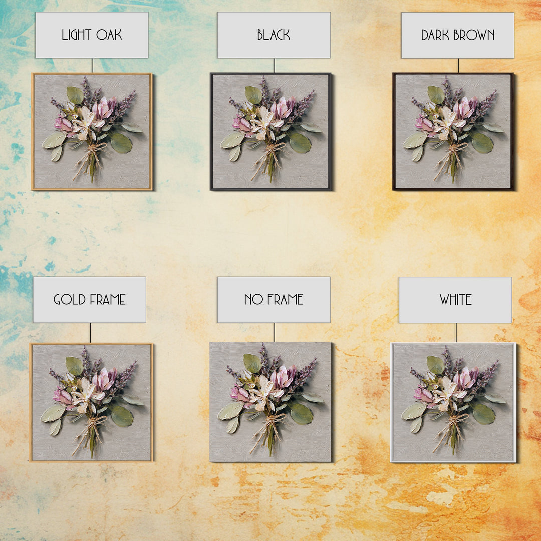 Lavender Bundle Tied Framed Canvas Print, Floral Art, Neutral Tone Abstract Floral Art, Living Room Decor, Fine Art, Bloom, FLO-1x1-34