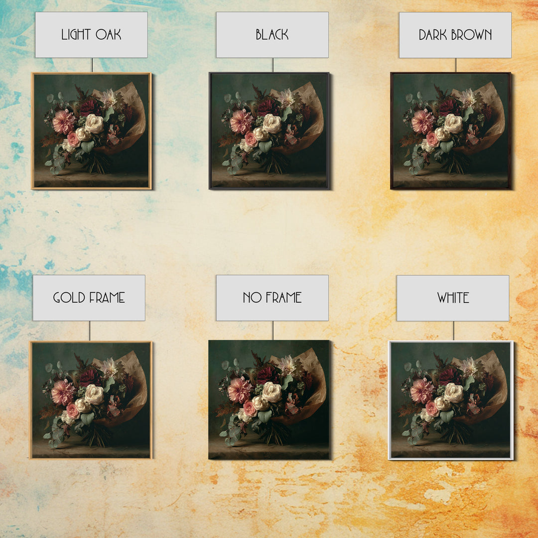Romantic Bouquet Wrapped Framed Canvas Print, Floral Art, Modern Southern Floral Art, Living Room Decor, Fine Art, Bloom, FLO-1x1-72