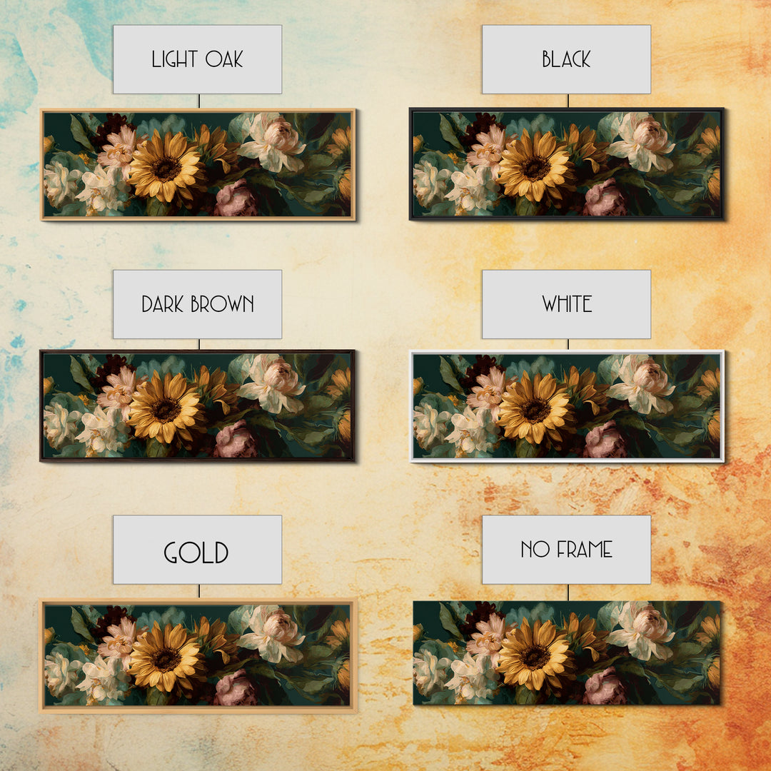 Sunflower Bouquet in Bold Golden Tones Canvas Print, Floral Art, Art Nouveau Locket, Living Room Decor, Fine Art, Bloom, FLO-3x1-45