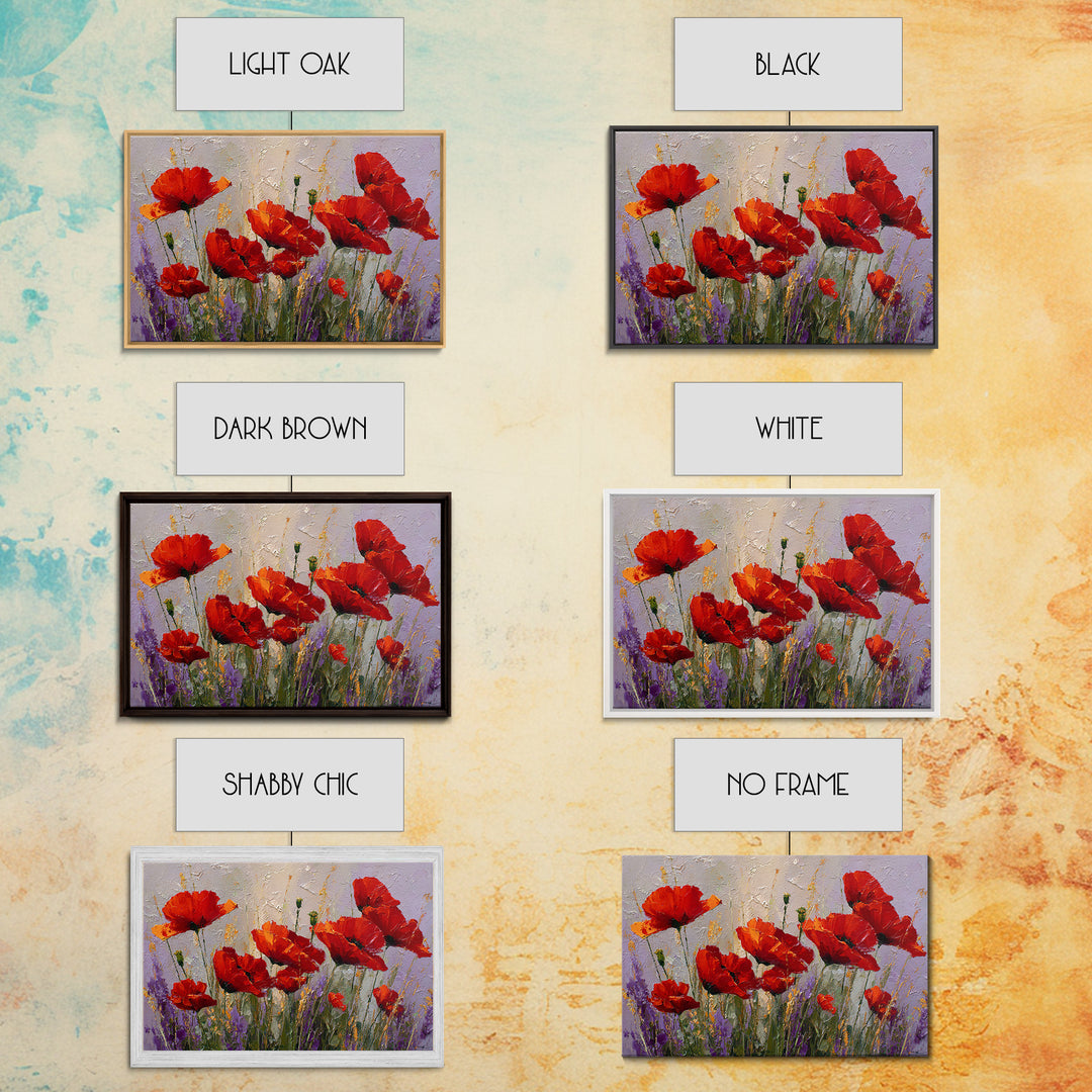 Poppy Field with Red Petals and Green Canvas Print, Floral Art, Floral Art Prints, Living Room Decor, Oil Painting, Bloom, FLO-3x2-12