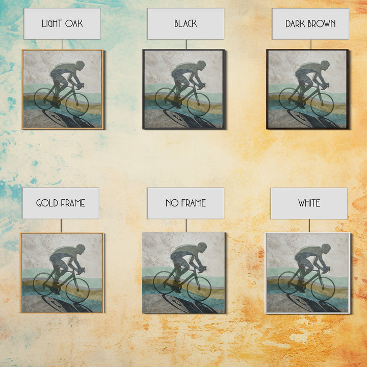 Cycling Figure in Bold Speed Lines Framed Canvas Print, Fitness Studio Art, Home Decor, Gym Decor, Oil Painting, Motion, FSA-1x1-80