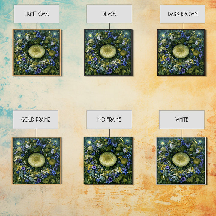 Fairy Ring of Mushrooms and Wildflowers Framed Canvas Print, Fairy Tale Art, Neutral Decor, Living Room Decor, Oil Painting, FTA-1x1-21