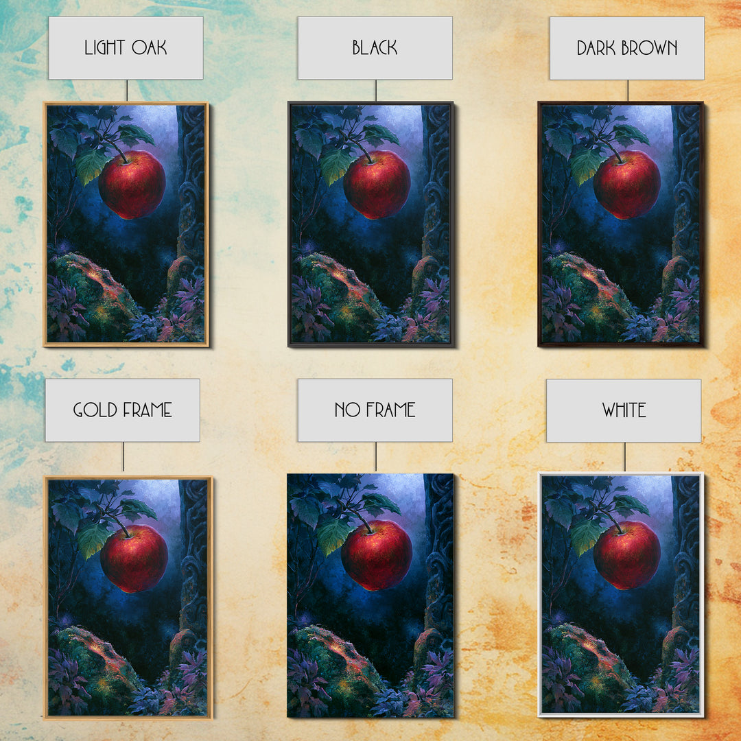 Enchanted Apple with Deep Red Shine Framed Canvas Print, Fairy Tale Art, Dark Art, Living Room Decor, Fine Art, Storybook, FTA-2x3-28