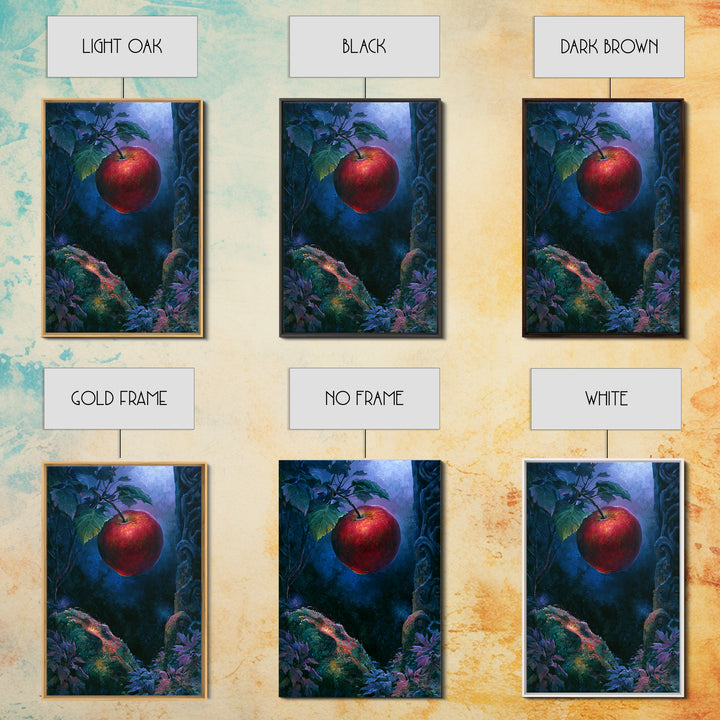 Enchanted Apple with Deep Red Shine Framed Canvas Print, Fairy Tale Art, Dark Art, Living Room Decor, Fine Art, Storybook, FTA-2x3-28