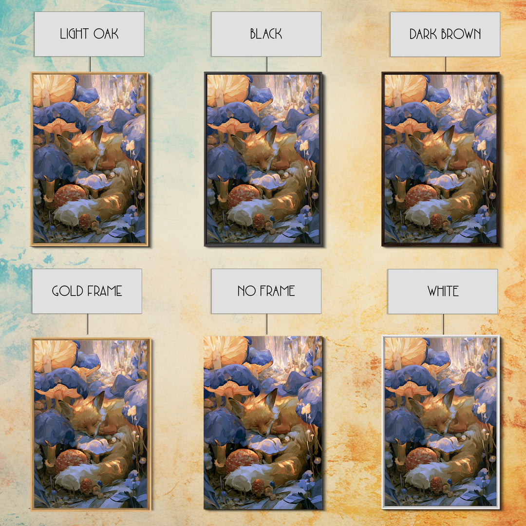 Sleeping Fox Beside a Magical Mushroom Ring Canvas Print, Fairy Tale Art, Boho Wall Art, Living Room Decor, Storybook, FTA-2x3-59
