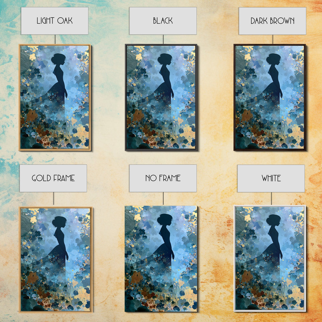 Princess Silhouette with Moonlit Garden Flowers Canvas Print, Fairy Tale Art, Art Nouveau, Living Room Decor, Storybook, FTA-2x3-60