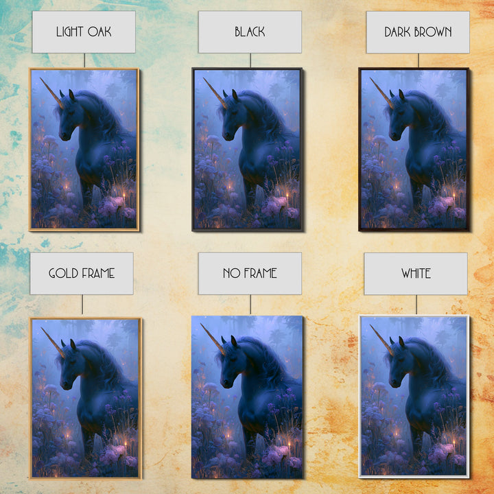 Unicorn in a Moonlit Meadow Framed Canvas Print, Fairy Tale Art, Printable Art, Living Room Decor, Oil Painting, Storybook, FTA-2x3-90