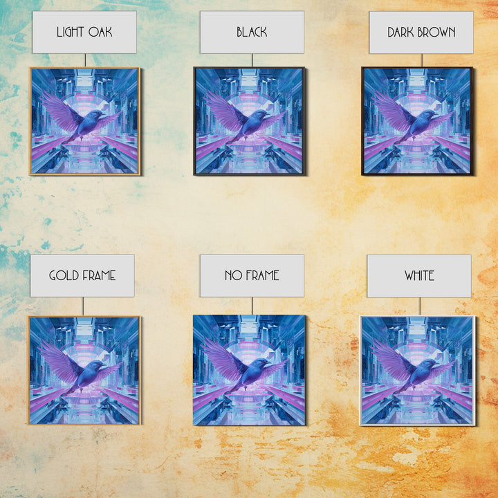 Futurist Bird Made of Panels and Light Framed Canvas Print, Futuristic Art, Statement Artwork, Living Room Decor, Future, FUT-1x1-70