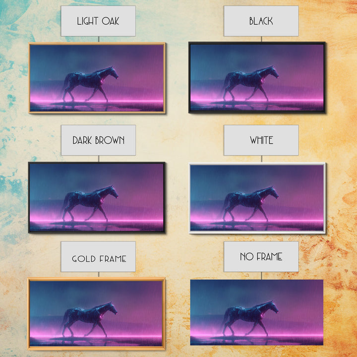 Cybernetic Horse in a Luminous Field Framed Canvas Print, Futuristic Art, Eclectic Home Decor, Living Room Decor, FUT-2x1-81