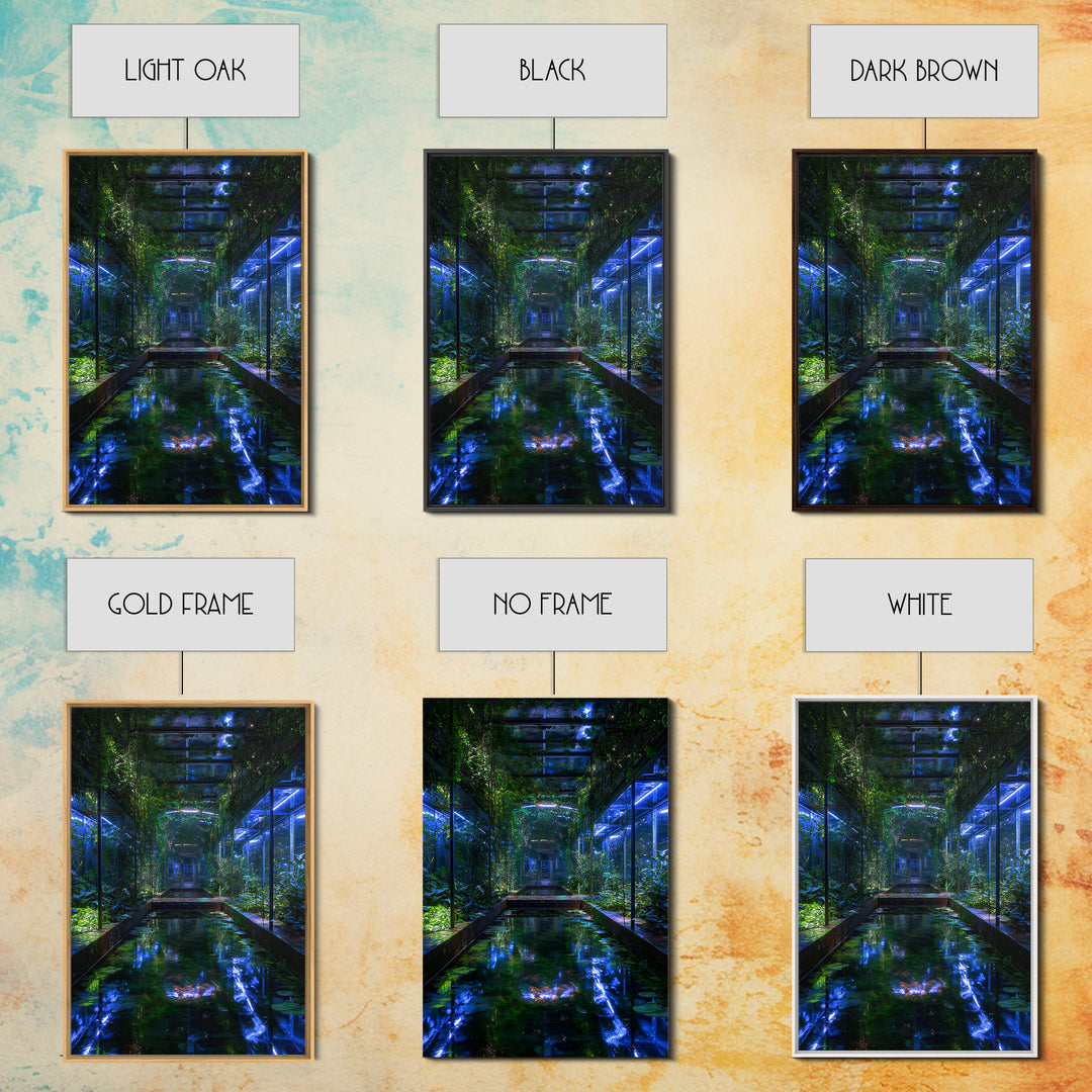 Bioluminescent Garden in a Future Habitat Framed Canvas Print, Futuristic Art, Printable Wall Art, Living Room Decor, Future, FUT-2x3-36