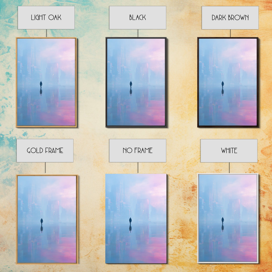 Floating Glass Architecture Above Reflective Water Canvas Print, Futuristic Art, Luxury Decor, Living Room Decor, Future, FUT-2x3-59