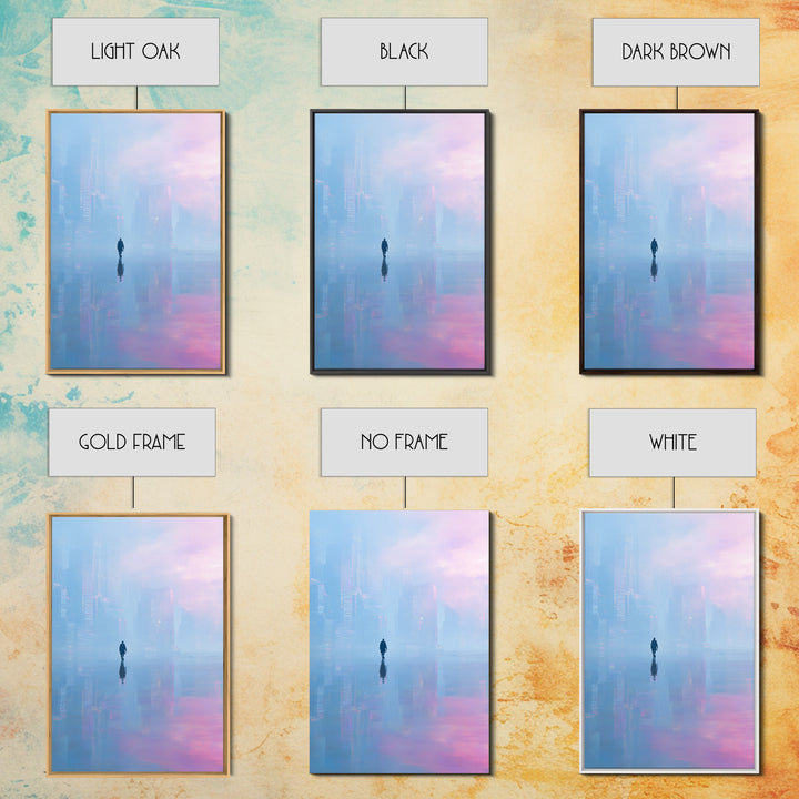 Floating Glass Architecture Above Reflective Water Canvas Print, Futuristic Art, Luxury Decor, Living Room Decor, Future, FUT-2x3-59