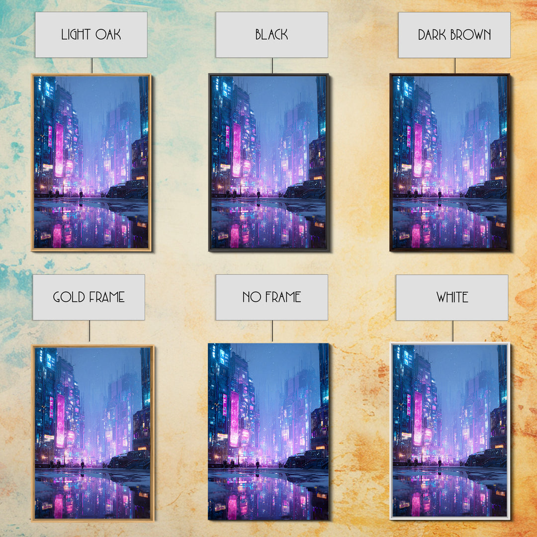 Digital Aurora Above a Clean White City Framed Canvas Print, Futuristic Art, Digital Art, Living Room Decor, Oil Painting, FUT-2x3-8