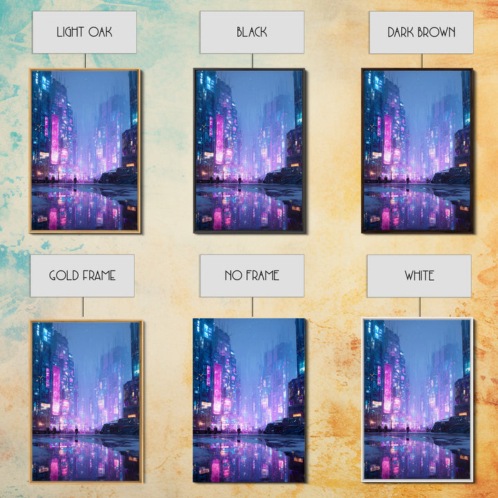 Digital Aurora Above a Clean White City Framed Canvas Print, Futuristic Art, Digital Art, Living Room Decor, Oil Painting, FUT-2x3-8