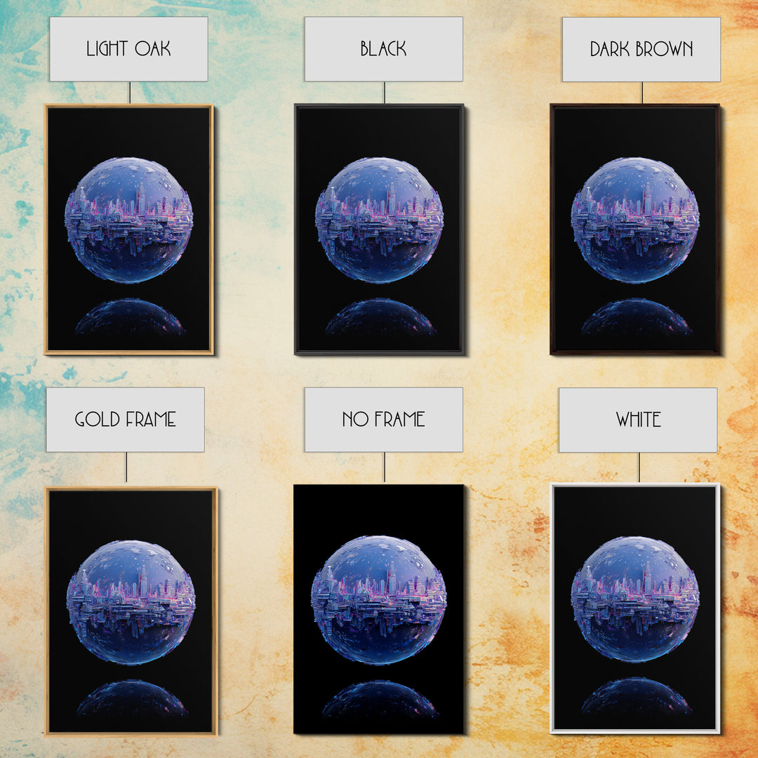 Orbital City Ring Around a Blue Planet Framed Canvas Print, Futuristic Art, Unique Home Decor, Living Room Decor, Future, FUT-2x3-90
