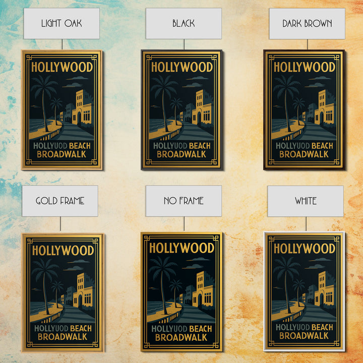 Hollywood Florida Travel Poster, Canvas Print, Gold Art Deco Wall Art, Hollywood City Art, Retro Travel Print, Travel Print, Wall Art
