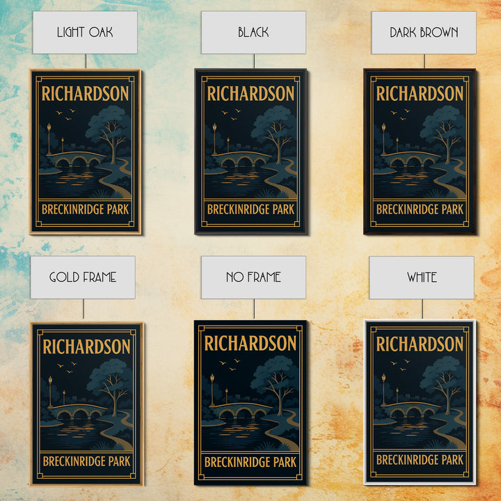 Richardson Texas Travel Poster, Framed Canvas Print, Black Gold City Wall Art, Richardson City Art, Fine Art Print, Vintage Travel Print