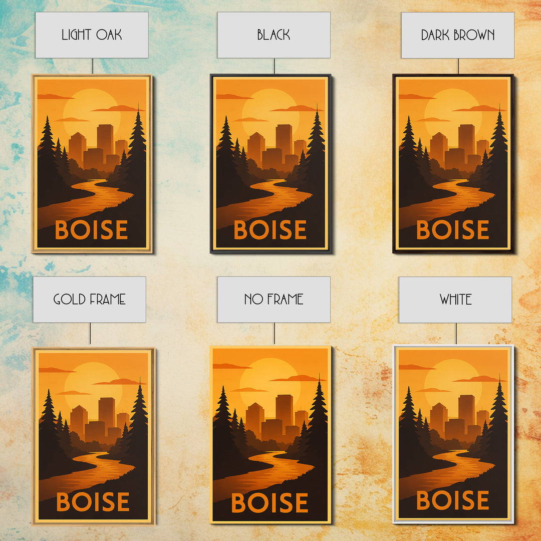 Boise Travel Poster, Canvas Print, Gold Art Deco Poster Art, Boise Wall Art, City Illustration, City Art Print, Gift For Travelers