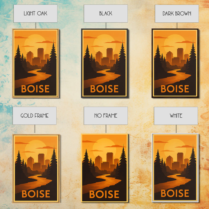 Boise Travel Poster, Canvas Print, Gold Art Deco Poster Art, Boise Wall Art, City Illustration, City Art Print, Gift For Travelers